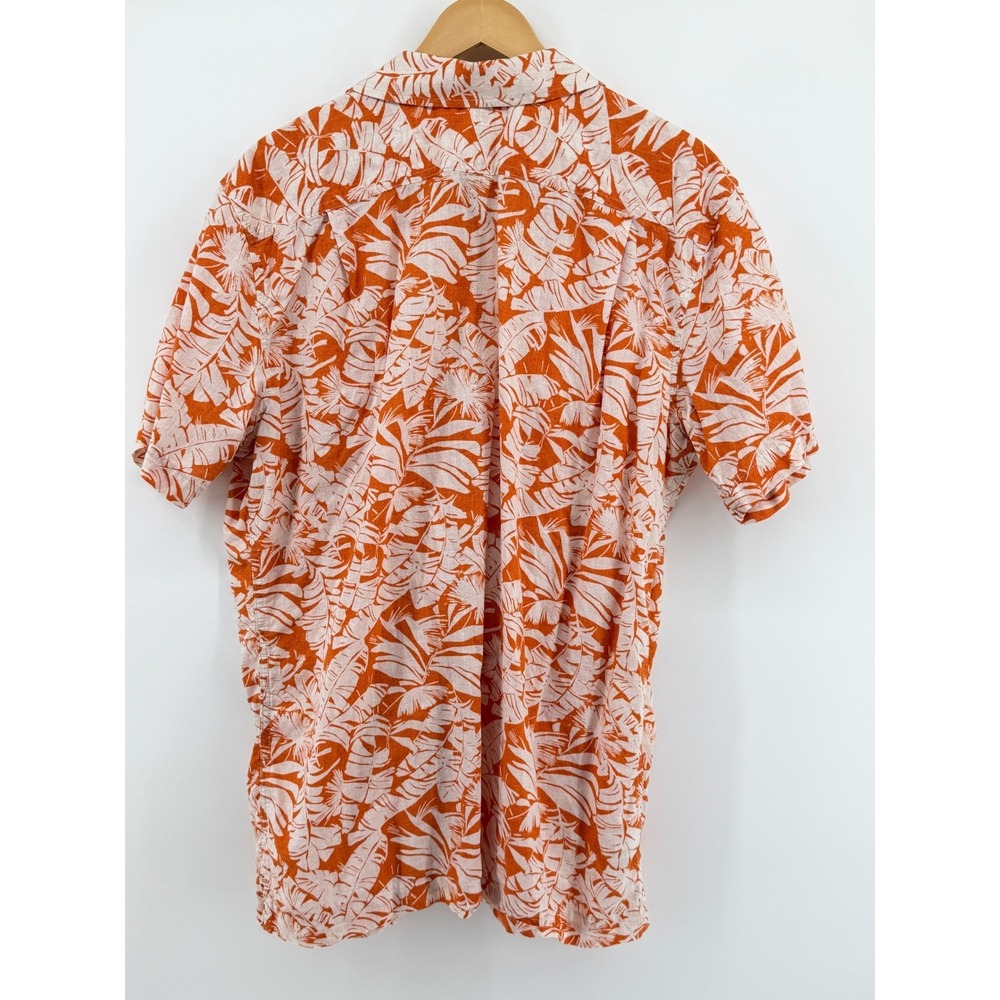Hawaiian Mens Tall XL Short Sleeve Button Tropical Palm Orange Shirt Resortwear - Picture 3 of 8